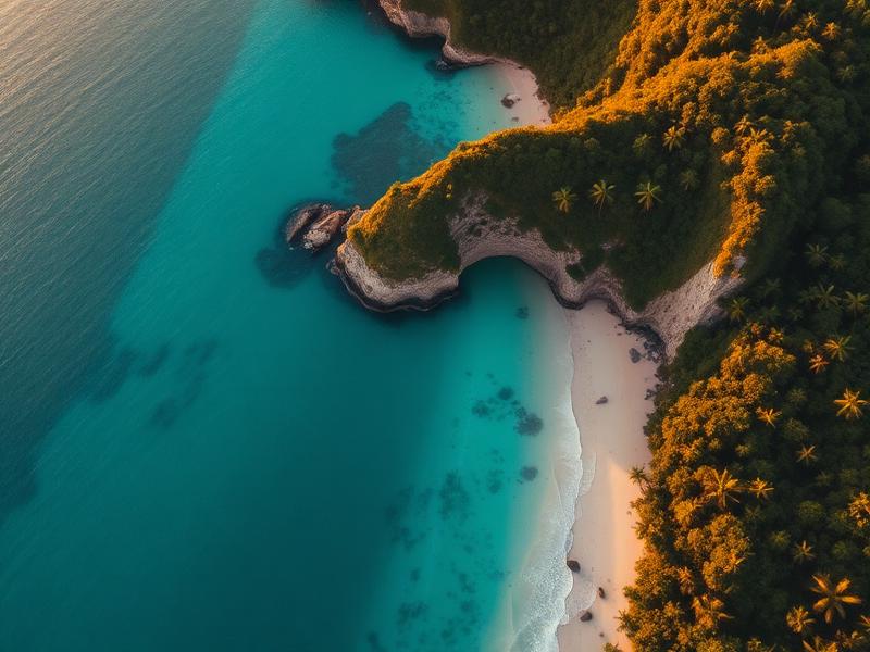 Aerial view of a tropical coastline